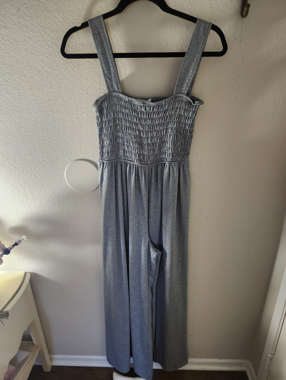 Smocked Wide-Strap Jumpsuit in Light Blue